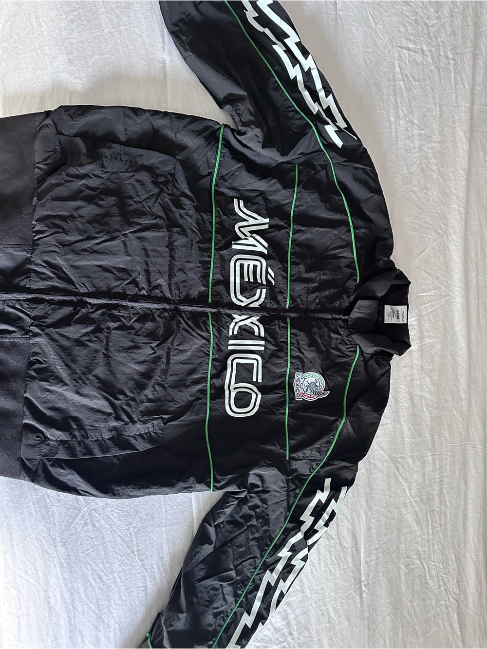 Mexico Embroidered Black Windbreaker Jacket with Green Piping